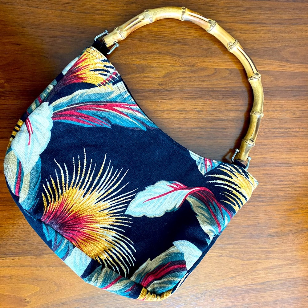 Vintage reproduction bark cloth tiki purse
